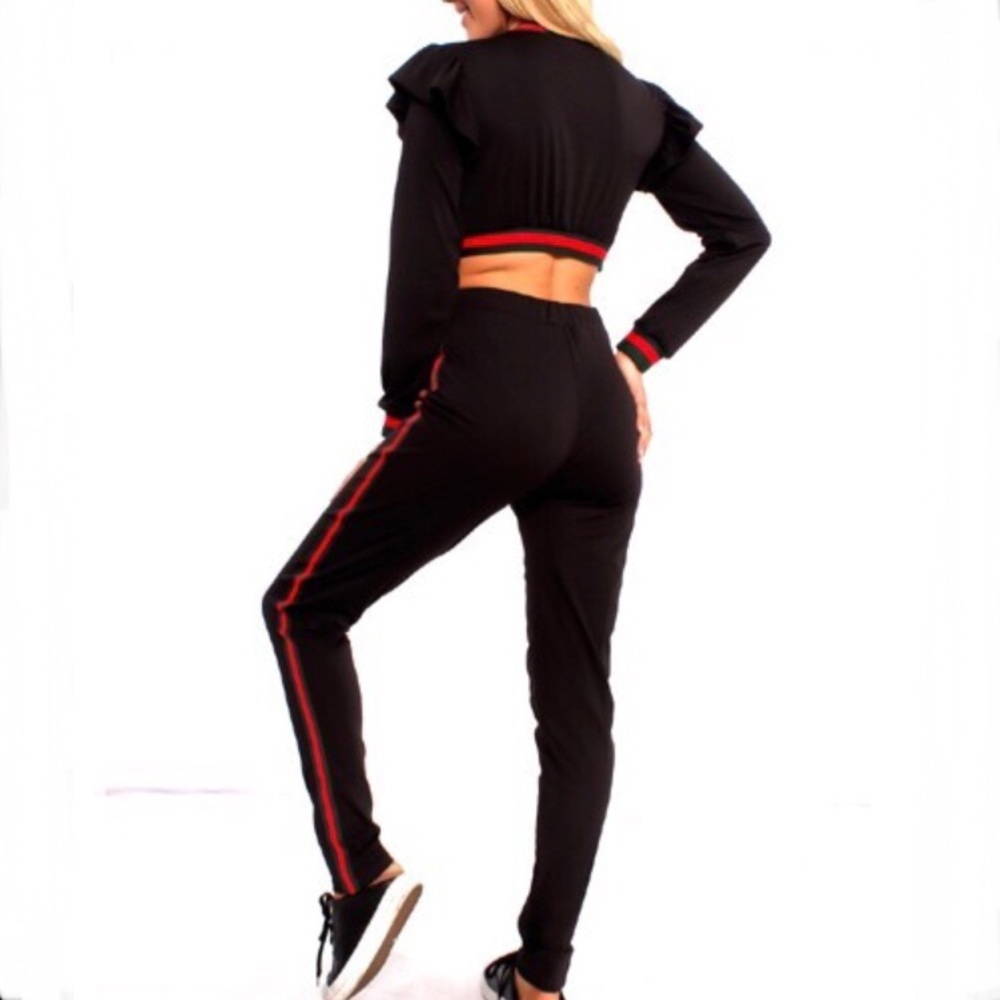 Black Two Piece Ruffle Jogger Set​ - Picture 2 of 2